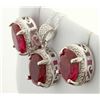 Image 2 : Lab Ruby Oval Cut 7x9MM Earring and Pendant Vintage Style SET with Diamonds in Sterling Silver