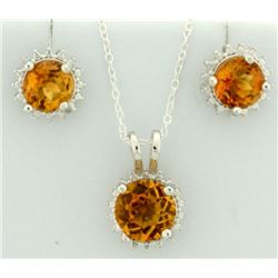 Citrine Sunburst Earring and Pendant SET in Sterling Silver