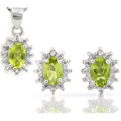 Peridot and Diamond Earring and Pendant Set in Sterling Silver