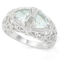 Filigree 2 Stone Aquamarine Ring with Diamond in Sterling Silver