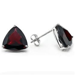 Garnet 6mm Trillion Stud Earrings in Sterling Silver