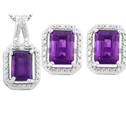 Amethyst 3ctw Earrings and Pendant Set in Sterling Silver