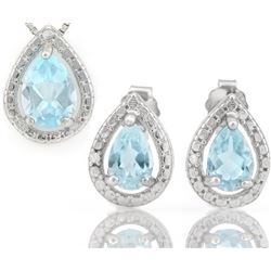 Baby Swiss Blue Topaz 1.8CTW Pendant and Earring Set in Sterling Silver