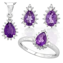 Amethyst 2.6CTW Ring Earring and Necklace Set in Sterling Silver