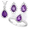 Image 1 : Amethyst 2.6CTW Ring Earring and Necklace Set in Sterling Silver