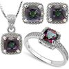 Image 1 : Cushion Cut Mystic Topaz and Diamond Ring Earring and Necklace Set in Sterling Silver
