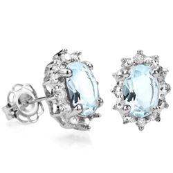 Aquamarine and Diamond Earrings in Sterling Silver