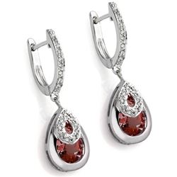 Garnet and Diamond Dangle Earrings in Sterling Silver