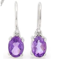 Amethyst and Diamond Earrings and Pendant SET in Sterling Silver