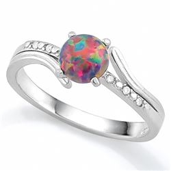 Black Opal and White Sapphire Ring in Sterling Silver