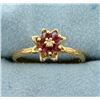 Image 1 : Ruby and Diamond Flower Ring with nature/branch design shank in 10k Gold