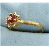 Image 2 : Ruby and Diamond Flower Ring with nature/branch design shank in 10k Gold