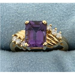 2.5ct Amethyst and Diamond Ring in 14k Yellow Gold