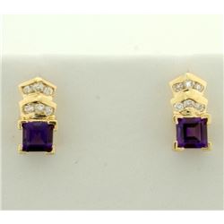Amethyst and Diamond Earrings in 14k Gold