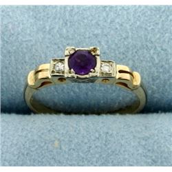 Vintage Amethyst and Diamond 14k Yellow and White Gold Ring