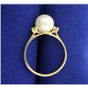 Image 3 : Akoya Pearl and Diamond Ring in 14k Gold