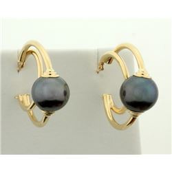 Black Pearl Hoop Earrings in 14k Gold