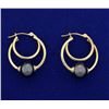 Image 2 : Black Pearl Hoop Earrings in 14k Gold