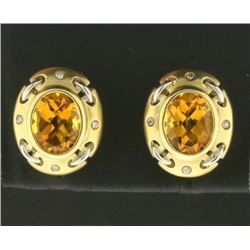 Unique Designer 4ct TW Citrine and Diamond Earrings in 14k Gold