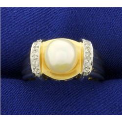 Akoya Pearl and Diamond Ring in 14k Gold