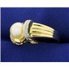 Image 2 : Akoya Pearl and Diamond Ring in 14k Gold