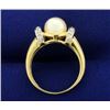 Image 3 : Akoya Pearl and Diamond Ring in 14k Gold