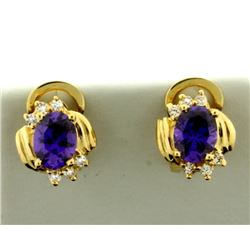 Purple Garnet and Diamond Earrings