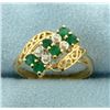 Image 1 : Vintage Emerald and Diamond Ring in 14k Gold