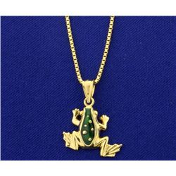 14k Gold Enameled Frog Pendant with Chain