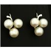 Image 1 : 3 Pearl Clover Style Earrings for Non Pierced Ears in 14k White Gold