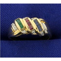 Sapphire, Ruby, Emerald, and Diamond Ring in 14k Gold