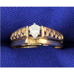 Unique 1/4 ct Solitaire Pear Diamond Engagement Ring and Band Set