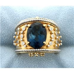 Designer Dallas Prince London Blue Topaz and Diamond Ring