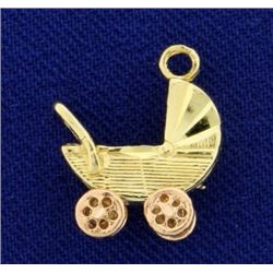Baby Carriage or Stroller Charm in 14k Yellow and Rose Gold