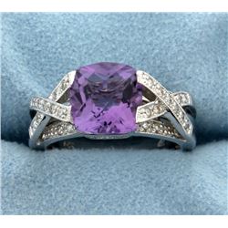 Amethyst and Diamond 14k White Gold Ring