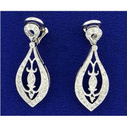 Diamond Clip Back Dangle Earrings in 14k White Gold