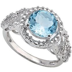 Large Sky Blue Topaz Ring with Diamond Accents in Sterling Silver