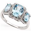 Image 1 : Large 3 Stone Sky Blue Topaz Art Deco Inspired Ring in Sterling Silver with Diamonds