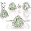 Image 2 : Trillion 4CTW Green Amethyst and Diamond Ring Earring and Necklace Set in Sterling Silver