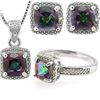 Image 2 : Cushion Cut Mystic Topaz and Diamond Ring Earring and Necklace Set in Sterling Silver