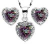 Image 2 : Heart Cut Mystic Topaz and Diamond Ring Earring and Necklace Set in Sterling Silver