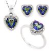 Image 1 : Heart Cut Ocean Mystic Topaz and Diamond Ring Earring and Necklace Set in Sterling Silver