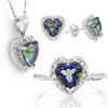 Image 2 : Heart Cut Ocean Mystic Topaz and Diamond Ring Earring and Necklace Set in Sterling Silver