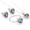 Image 3 : Heart Cut Ocean Mystic Topaz and Diamond Ring Earring and Necklace Set in Sterling Silver