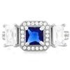Image 2 : Lab Blue Sapphire Halo Style Ring in Sterling Silver