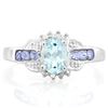Image 2 : Tanzanite and Aquamarine Deco Style Ring in Platinum over Sterling Silver