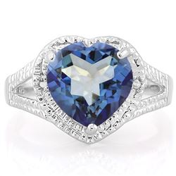 Heart Cut 5CT Violet Mystic Topaz and Diamond Ring in Sterling Silver