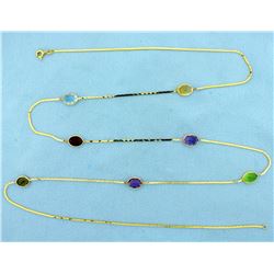 Multi Gemstone 33 inch Long Necklace in 14k Gold