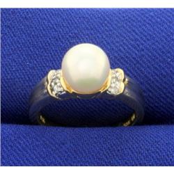 Akoya Pearl and Diamond Ring in 14k Gold