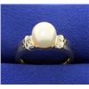 Image 1 : Akoya Pearl and Diamond Ring in 14k Gold